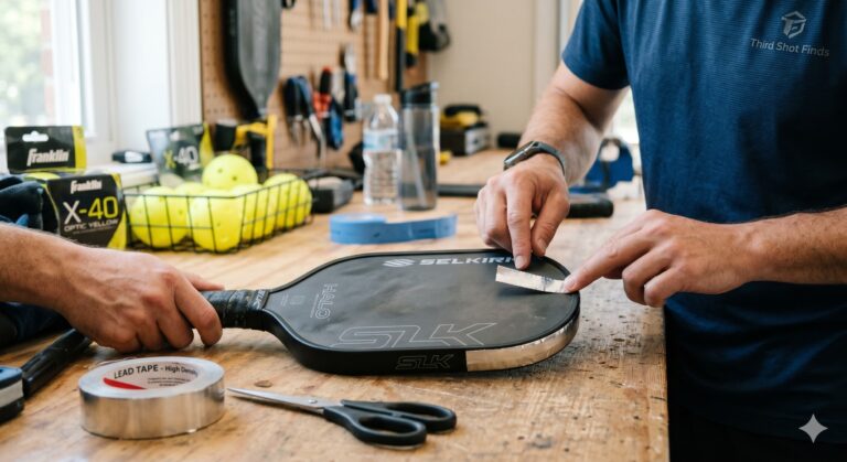 applying lead tape to pickleball paddle